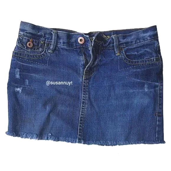 Distressed Embroidered Embellished Frayed Denim Mini Jean Skirt - Picture 5 of 7